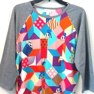 LuLaRoe Disney Randy shirt Donald Duck colorful geometric print XL NWT